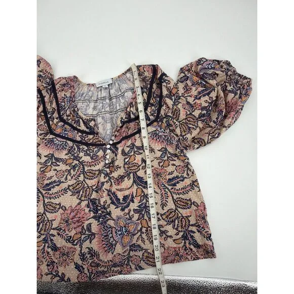 Evereve Womens Medium Floral Boho Billowy Blouse Rayon Puff Sleeves Cottage - Picture 7 of 7
